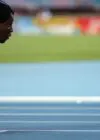 Jamaica's Simone Facey gets ready to compete in round one of the women's 4x100m